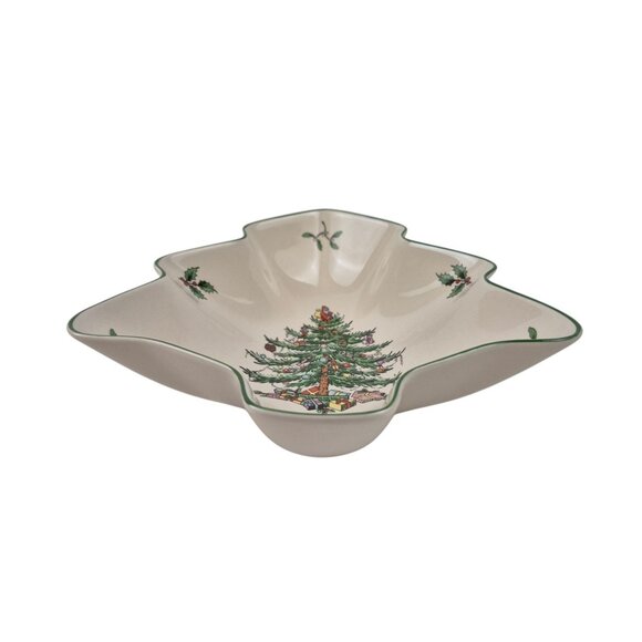 Spode Christmas Tree Shaped Dish 8 in Holiday Serving Bowl Tray S3324 Vintage - Picture 2 of 10